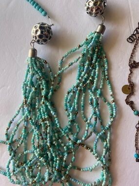 Turquoise Beaded Tassel Necklace - Brand Unbranded